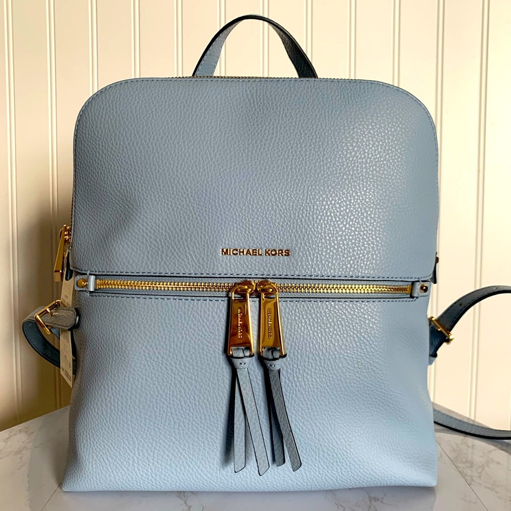 MICHAEL KORS Rhea Zip Medium Slim Backpack Pale Blue MSRP $328 🎒🎒